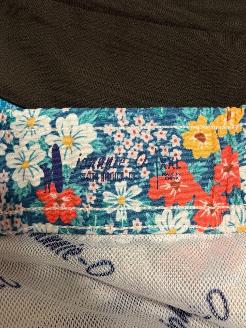 Johnnie-O Mens Swim Trunks XXL Blue Floral Print Board Shorts Mesh Lined Beach